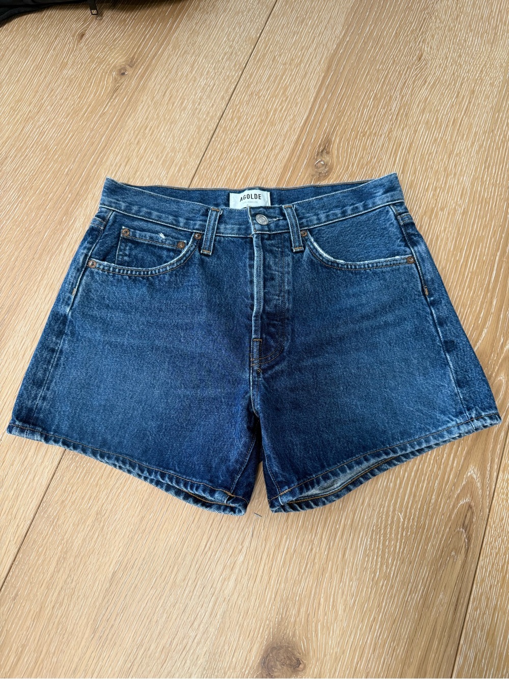 AGOLDE Parker Long High Rise Denim Shorts Organic Cotton Size 25 - Picture 3 of 10